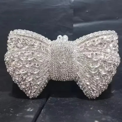 XIYUAN Silver White Rhinestone Evening Bag Muti-color Bow Diamond Clutches Wedding Party Purse Female Luxury Bridal Handbag Gift