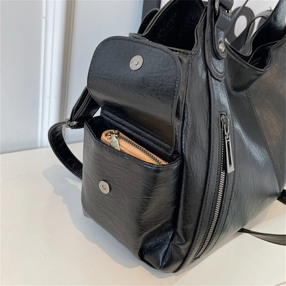 New Large Capacity Soft Leather Women's Handbag Fashion Trend Designer Women Shoulder Bag Simple Retro Female Travel Bags Sac