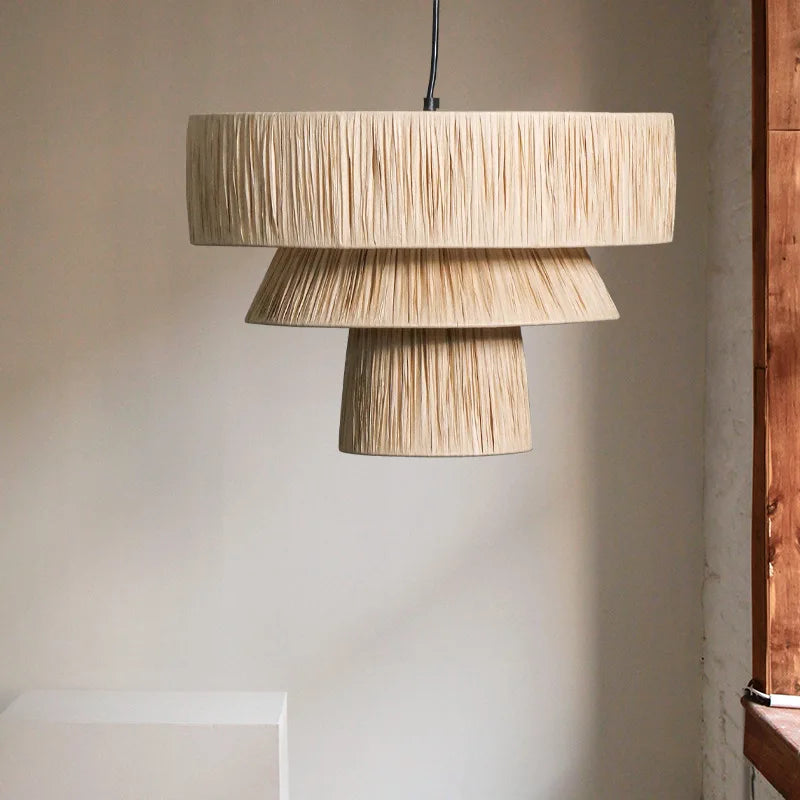 Golden Editions Designer Chandelier woven Rattan Straw Pendant Lights large Rattan lighting suspension wabi sabi Restaurant lamp