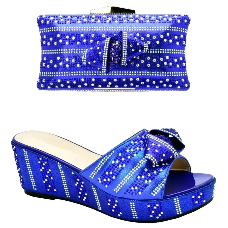 2025 Italian Shoes and Bags Set Decorated with Rhinestone Buckle Heel Women Shoes African Shoes with Matching Bags High Quality