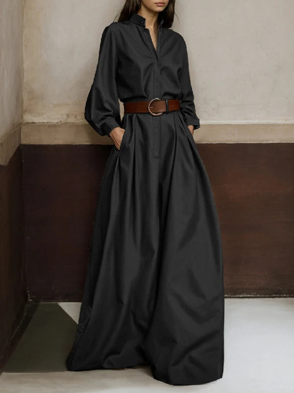 UOOZEE 2026 New Female Fashion High Waisted Wide Leg Jumpsuits Spring Long Sleeves Loose Buttoned V-Neck Office Jump Suits