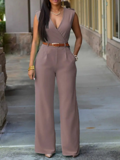 Business Formal Jumpsuit Work Wear Women Romper Elegant Long Deep V Neck Sleeveless High Waist Wrap Jumpsuits Fashion Streetwear