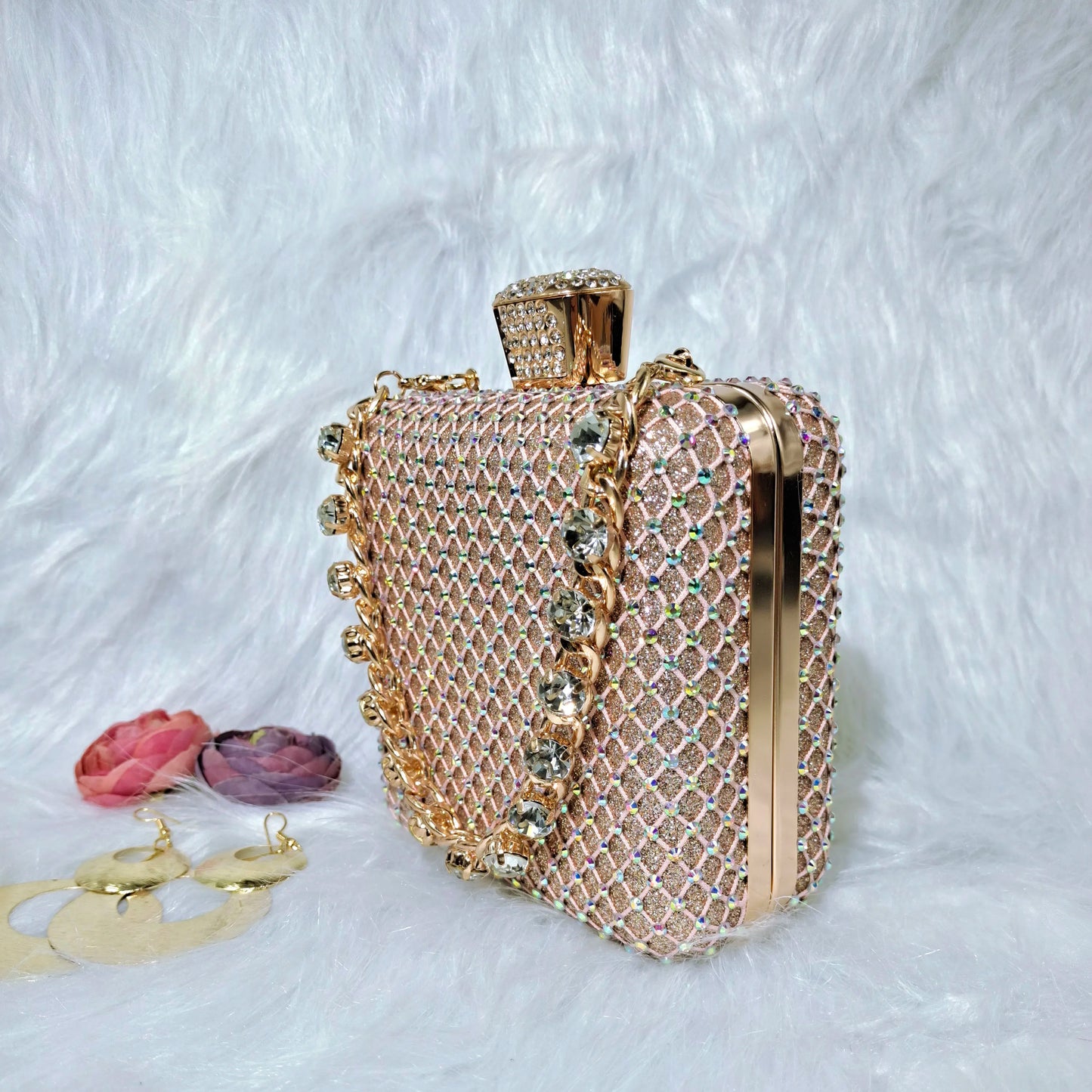 QSGFC Crystal Decoration Style Wine Glass Heel Shoes Friends Party Shoes Nigerian Fashion Peach Ladies Shoes And Bag For Party
