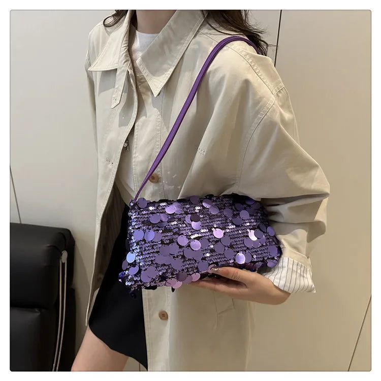 Sequin Evening Party Shoulder Bags for Women Lightweight Portable Ladies strap Crossbody Bag Solid Color fashion Female Handbag