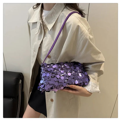 Sequin Evening Party Shoulder Bags for Women Lightweight Portable Ladies strap Crossbody Bag Solid Color fashion Female Handbag