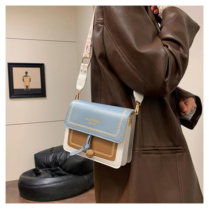 Fashionable Bag for Women, Versatile New Crossbody Bag, Contrasting Color Shoulder Bags, Small Square Bag, Wide Shoulder Strap