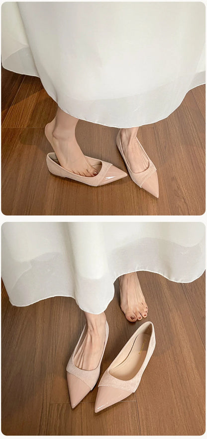 Women French Pointed Toe Flat Shoes Summer Fairy Style Patchwork Casual Shoes Elegant Shallow Footwear Matching Dresses Daily