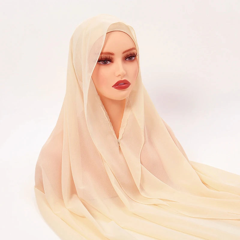 Newest Instant Chiffon Hijab With Magnetic Buckle Solid Color Woman Muslim Hijab Scarf Islamic Turban Fashion Headband Shawl