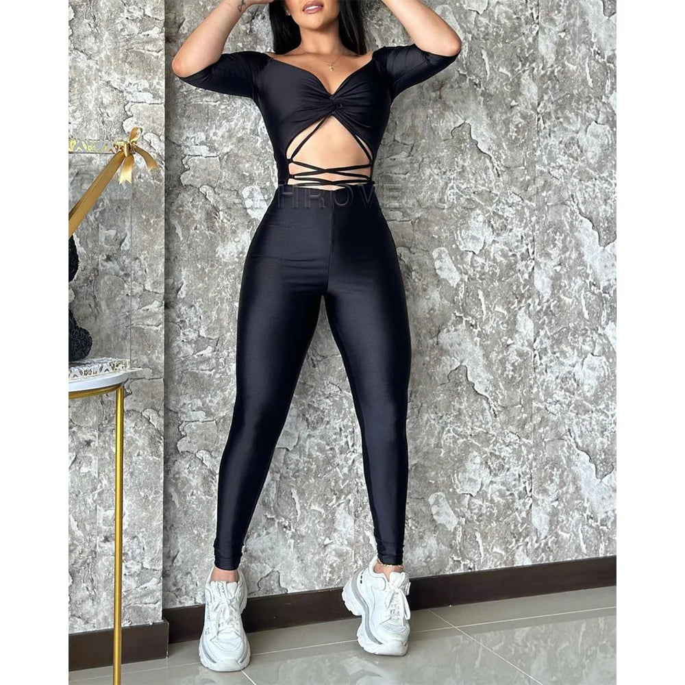 Sexy Streetwear Hollow Out Skinny Jumpsuit Long Sleeve One Piece Suit Rompers Casual Jumpsuits Women Club Party Clothes