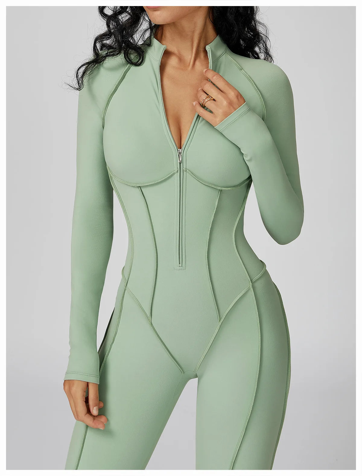 Sexy Rompers Workout Zipper Jumpsuit Long Sleeves Sports Bodysuits Women Gym Running Fitness Suits Gym Tracksuit Sportswear