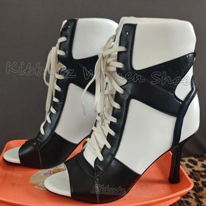 Ankle Sandal Boots Sneaker Patchwork Lace-Up Leather Open Toe Thin Heels Women Shoes Fashion Luxury Elegant Concise Sexy Newest