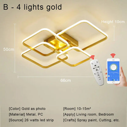 Modern Square LED Ceiling Chandelier with Remote Control Dimmable Light Fixture for Living Room Bedroom Dining Home Decor Lamp
