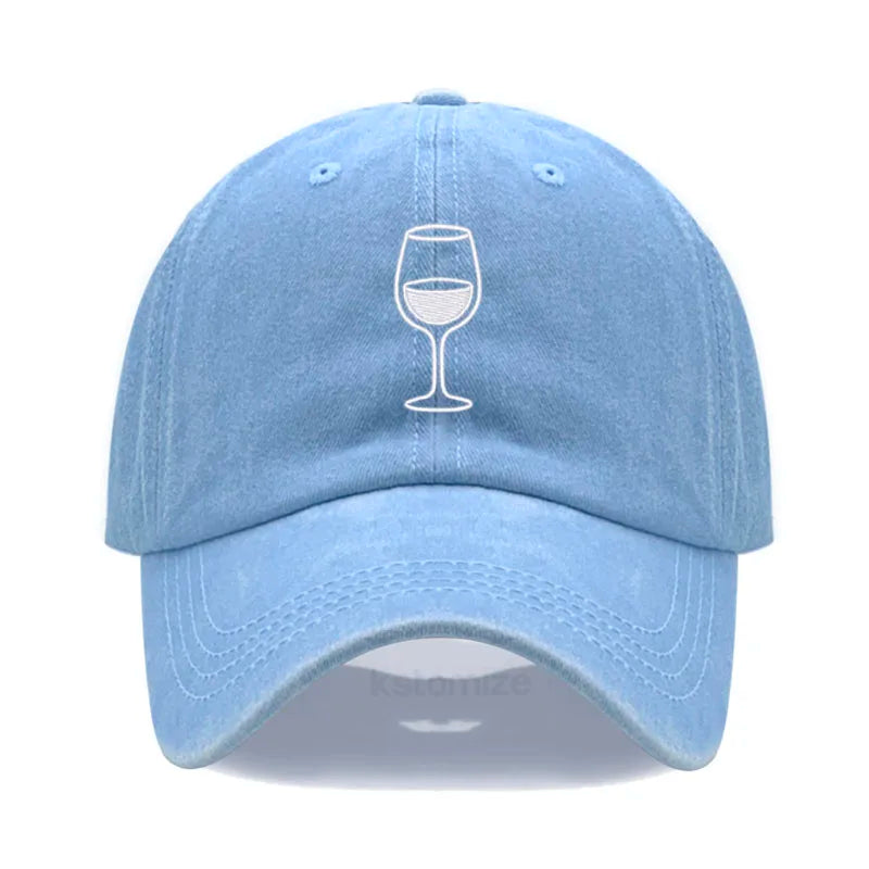 Wine Glass Embroidery Baseball Cap For Men Women Soft Cotton Adjustable Dad Hat Unisex Casual Sport Visor Golf Caps