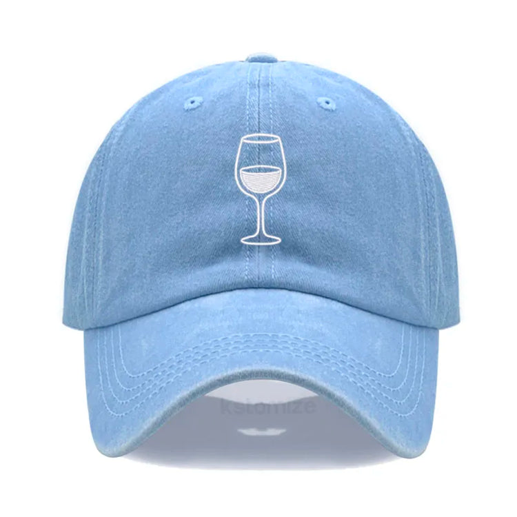 Wine Glass Embroidery Baseball Cap For Men Women Soft Cotton Adjustable Dad Hat Unisex Casual Sport Visor Golf Caps