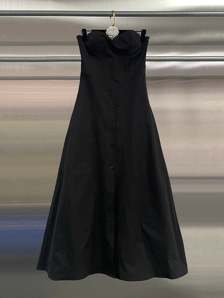 CHICEVER Black Spliced Single Breasted Jumpsuit Female Square Collar Sleeveless Temperament Elegant Women's Jumpsuits Fashion