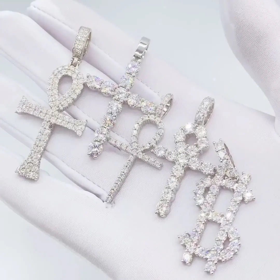 12 Styles Full Moissanite Diamond D Color Cross Pendant S925 Sterling Sliver White Gold Moissanite Pendant for Women Men