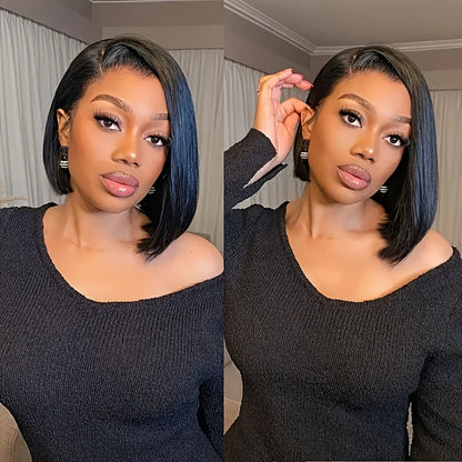 220% Density Straight 13x4 Lace Frontal Short Bob Wigs 100% Human Hair 4x4 Lace Closure Wig Virgin Bob Wigs #1B Natural Black