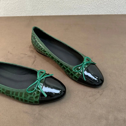 Luxury Brand Women's Slip-on Bow-accented  Low-heel Shoes Mary Janes Embossed Upper Patent Leather Versatile Casual Shoes