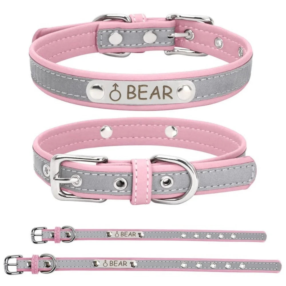 Dog Collar PU Leather Engraved - Customized with Name, Unique Gift for Dog Lovers, Adjustable Puppy for Small Medium Large Breed