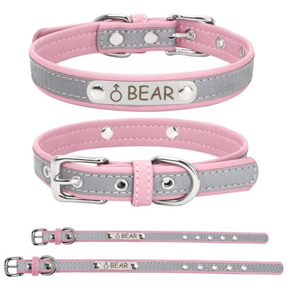 Dog Collar PU Leather Engraved - Customized with Name, Unique Gift for Dog Lovers, Adjustable Puppy for Small Medium Large Breed