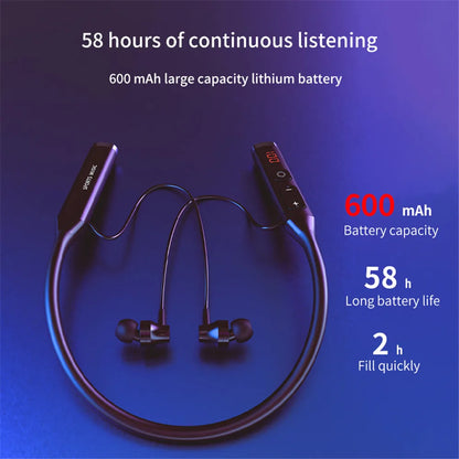 KEBIDUMEI Bluetooth Neckband Earphones Support TF Card Play with FM Radio Wireless Headphones LED Display HiFi Music Headsets