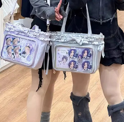 DIY Anime Badge Crossbody Shoulder Bag Subculture Ruched JK Uniform Bolso Mujer Сумки 2026 Lolita Women Ita Bags PU Clear Window