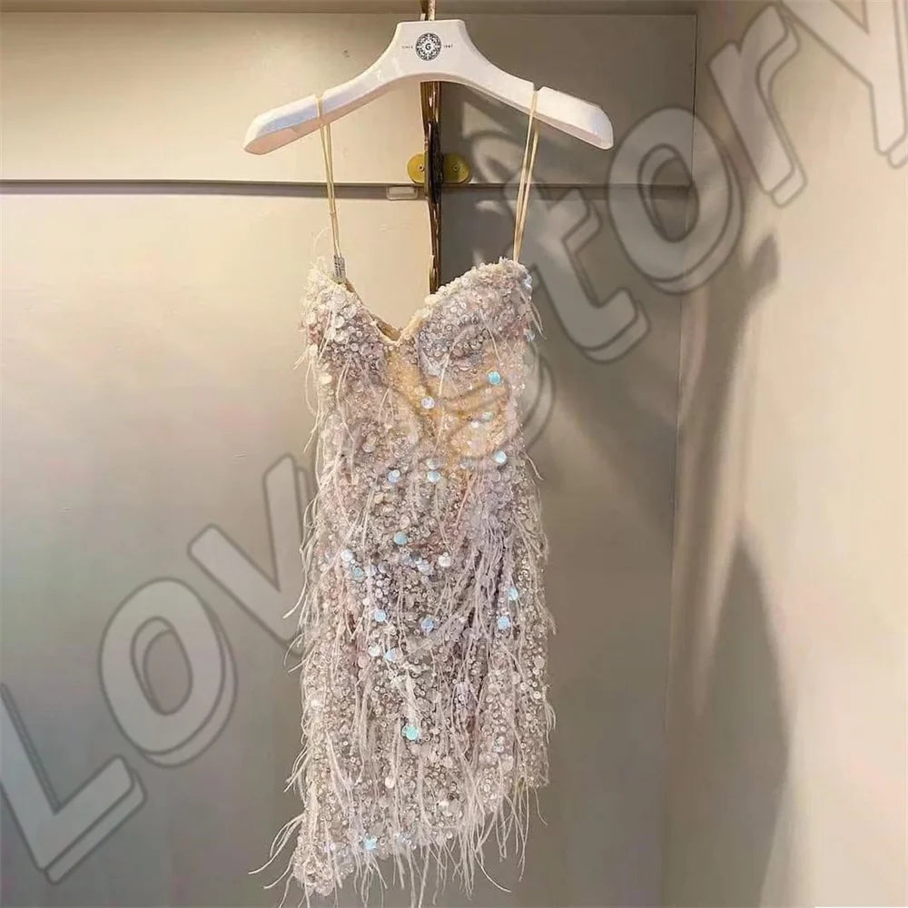 Sexy Short Wedding Dress Women Luxury Sequin Bridal Gowns  Spaghetti Straps Sweetheart Bride Dresses Custom vestido de novia