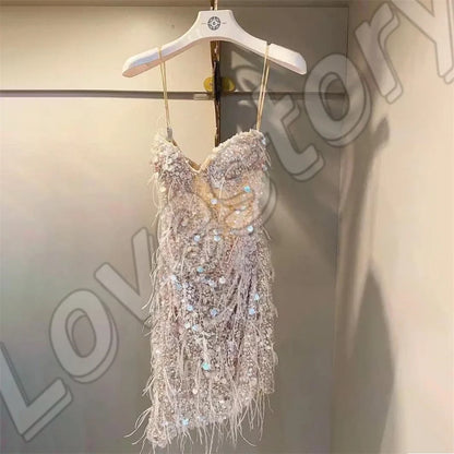 Sexy Short Wedding Dress Women Luxury Sequin Bridal Gowns  Spaghetti Straps Sweetheart Bride Dresses Custom vestido de novia