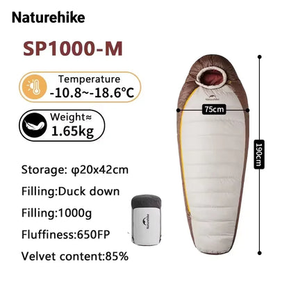 Naturehike SnowBird Down Sleeping Bag Ultralight Waterproof Mummy Sleeping Bag Winter Duck Down Sleeping Bag SP400 SP700 SP1000