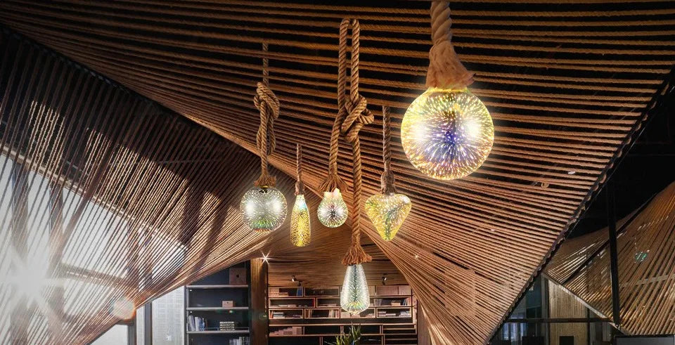 Hemp Rope Pendant Lights E27 Vintage Retro Hemp Rope Lamp Hanging Lamps Creative Loft Home Chandeliers LED Light Base AC85V-265V