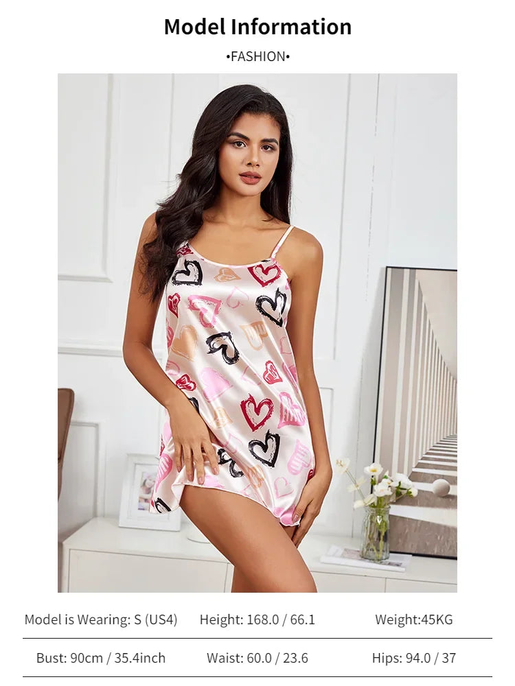 Ladies Sexy Sling Nightgown Nightdress Women's Sexy Lingerie Silk Satin Sleepwear Floral Pinting Nightwear Homewear Mini Dress