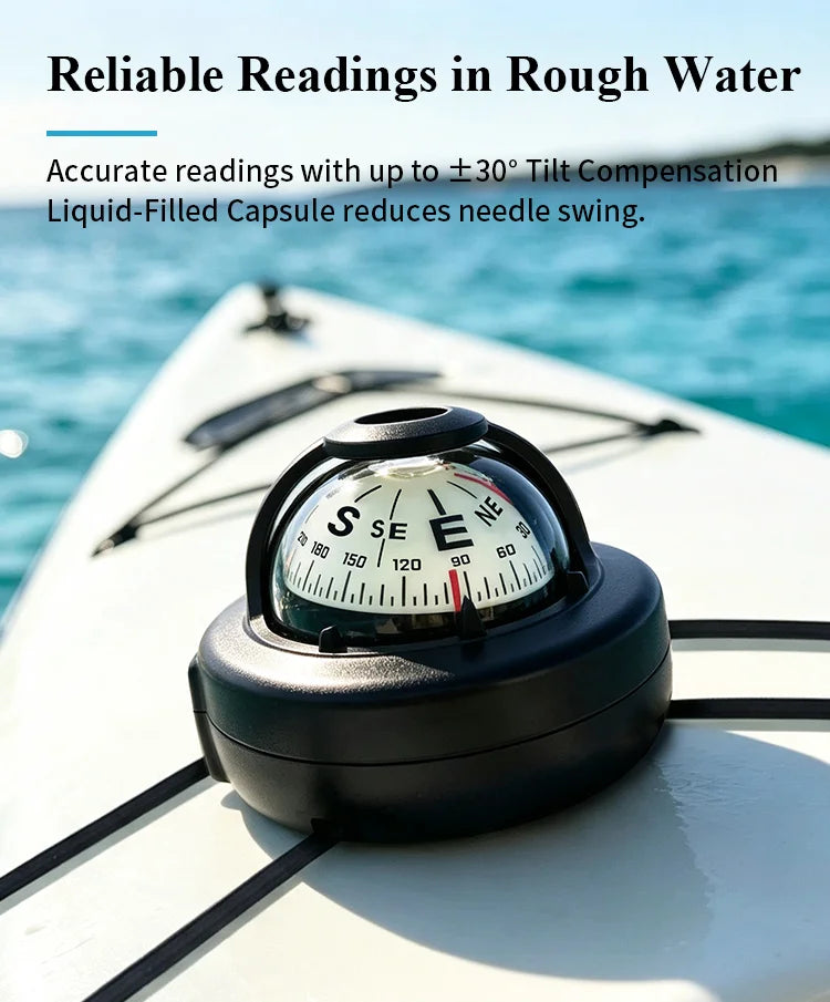KANPAS Kayak Compass, Luminous Marine Compass for Boat Canoe SUP Jet Ski, Battery-Free Night Reading Navigation Compass V-55K