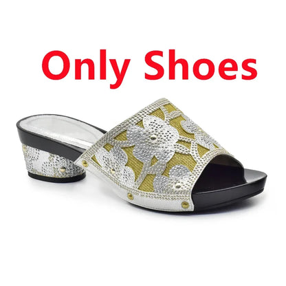 New Arrival Green Color Nigerian Shoes and Matching Bags Set Italian Ladies Shoes and Bags To Match Set Decorated with Rhinstone
