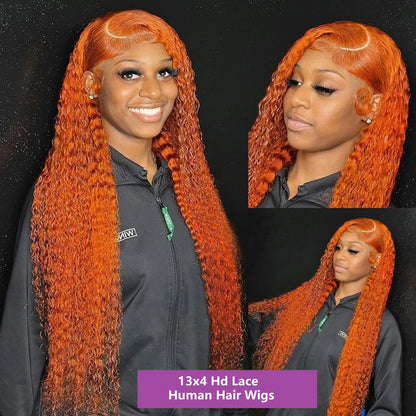 Curly Wigs 13X4 Oranger Ginger Colored 13X6 Hd Lace Frontal Wigs Deep Wave Wig Human Hair Preplucked Brazilian Lace Front Wig