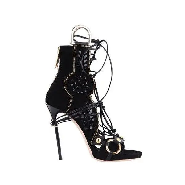 Thin High Heel Peep Toe Design Fluffy Sandals Women Fashion Strap Ankle Feather Sandals Zip Summer Show New Shoes Embroidery