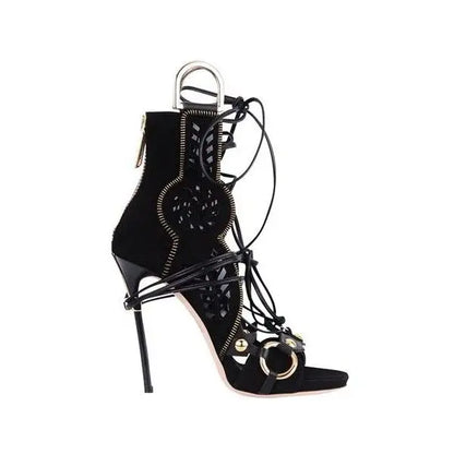 Thin High Heel Peep Toe Design Fluffy Sandals Women Fashion Strap Ankle Feather Sandals Zip Summer Show New Shoes Embroidery