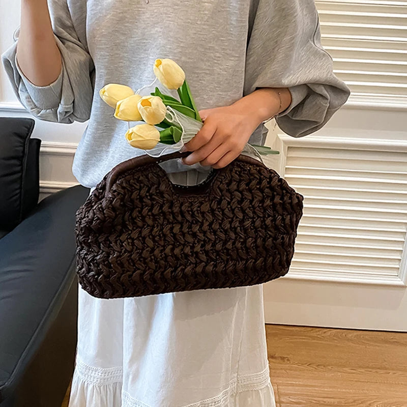New Summer Beach Bag for Women Clutch Bag Luxury Designer Straw Bags Tote Handbag Fashion Woven Rattan Female Travel Purse