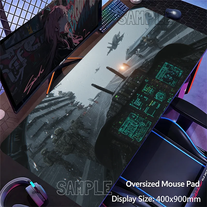 Aircraft Cockpit Design Extended Desk Mat Non-slip Mouse Pad Stitched Edge for Home Game Office Study Laptop Computer Table Pad