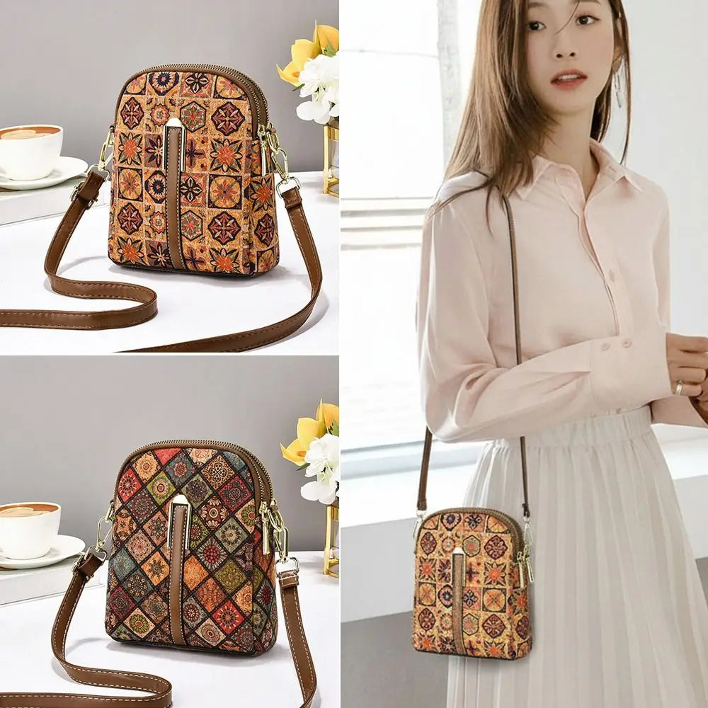 Women Fashion Bohemian Style Printed Phone Bag Ethnic Style PU Leather Single Shoulder Bag Luxury Versatile Handbag For Ladies