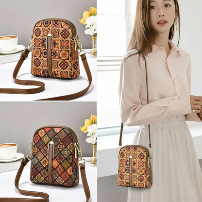 Women Fashion Bohemian Style Printed Phone Bag Ethnic Style PU Leather Single Shoulder Bag Luxury Versatile Handbag For Ladies