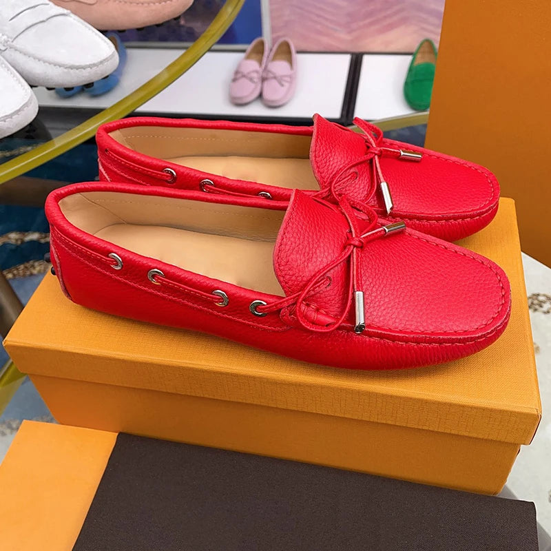 Spring Summer Ladies Genuine Leather Comfortable Slip-On Soft Bottom Driving Casual Flat Office Lazy Person Loafers Shoes