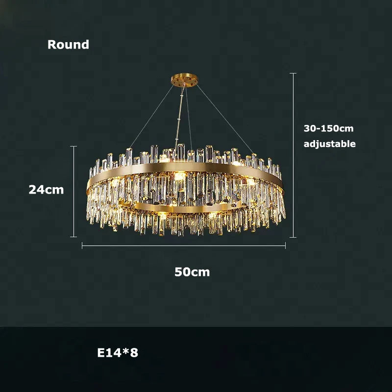LED Postmodern Golden Chrome Silver Round Oval Crystal Chandelier Lighting Suspension Luminaire Lampen For Dinning Room