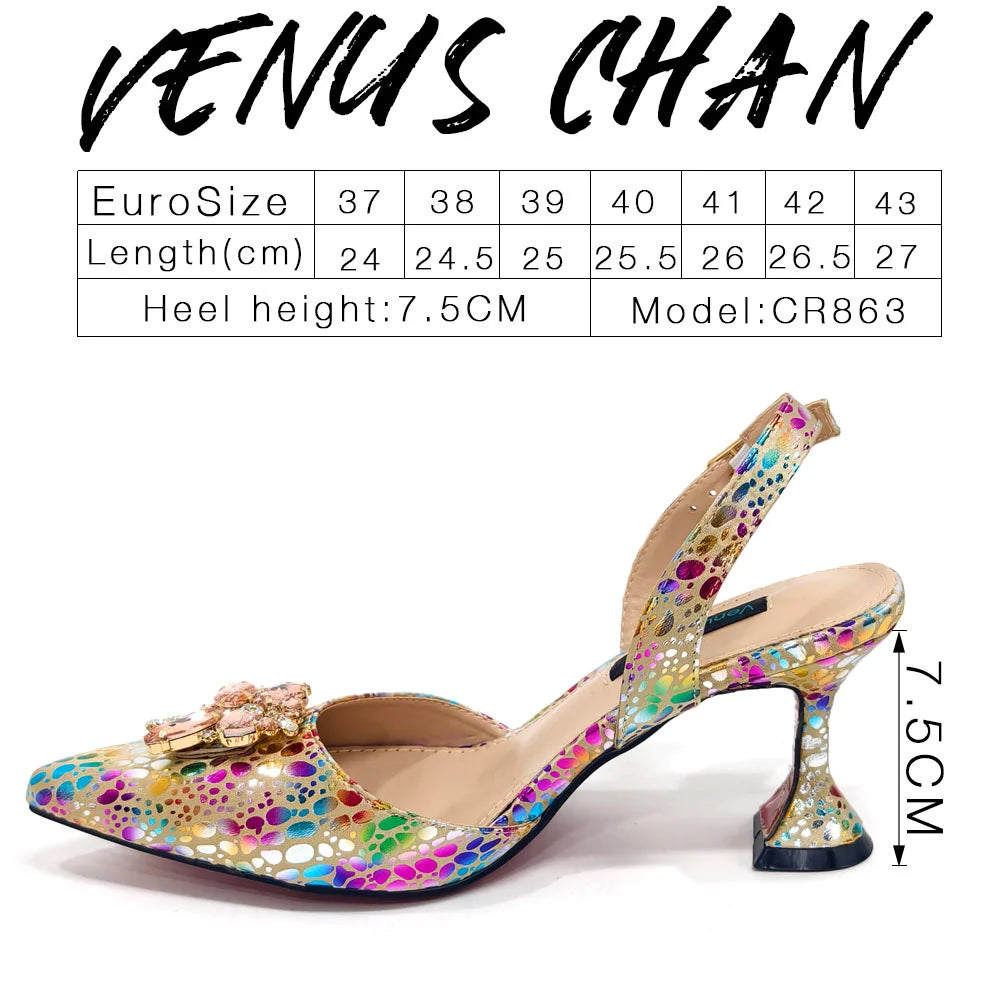 2026 Gold Color Thin Heels Pointed Toe Crystal Design Ladies Shoes Matching Bag Set For Women Weeding Party Pump