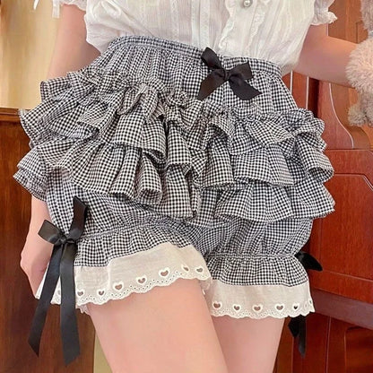 Pink Pleated panties woman pumpkin cute panties bow knot lolita safety shorts vintage pants victorian bloomers