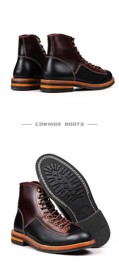 Hand Sewn High Top Men's Shoes with Trendy Lightweight Soles for Outdoor Work Boots