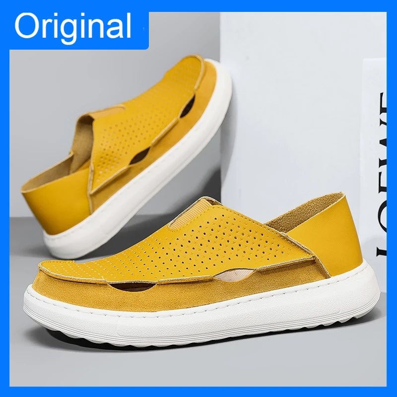 Mens Sandals Summer Handmade Leather Daily Wear Fashionable Walking Shoes Breathable Odor Proof Casual Loafers Plus Size Male
