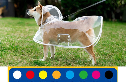Dogs going out, transparent waterproof raincoat with hat pet raincoat