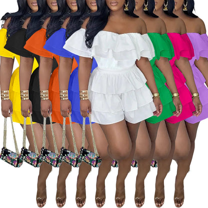 Women's Jumpsuits Elegant Women Playsuit Sexy Off Shoulder Ruffles Slim Short Jumpsuit 2025 Summer Fashion Ruffle Rompers Female