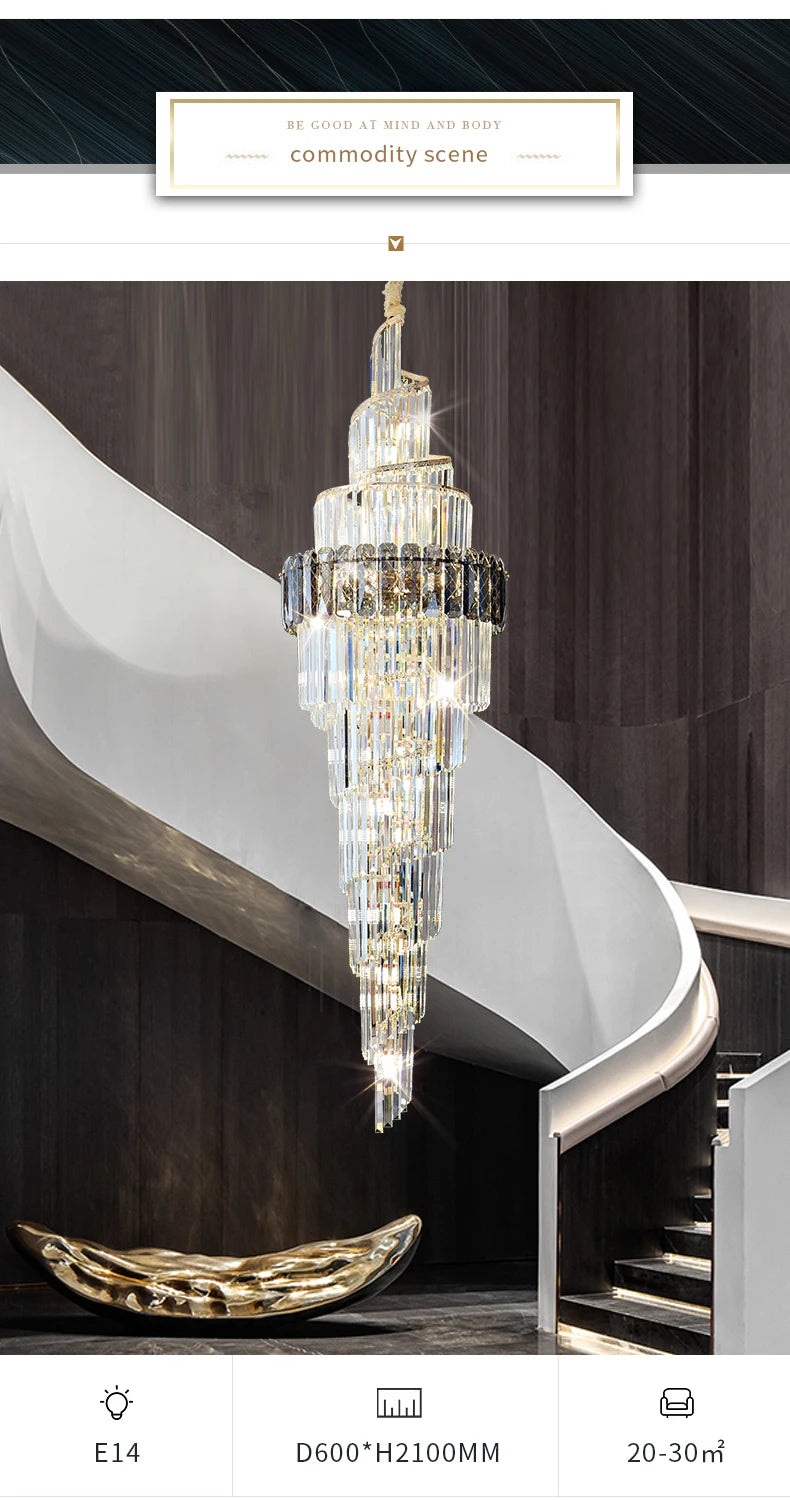Light Luxury Large Chandelier Spiral Staircase Chandelier Luxurious And Atmospheric Duplex Villa Hotel Lobby Chandelier