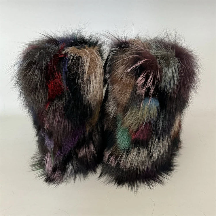 Winter Shoe Women's Winter Fluffy Real Fox Fur Boots Woman Plush Warm Snow Boots Luxury Footwear Girls' Furry Fur Bottes Fashion